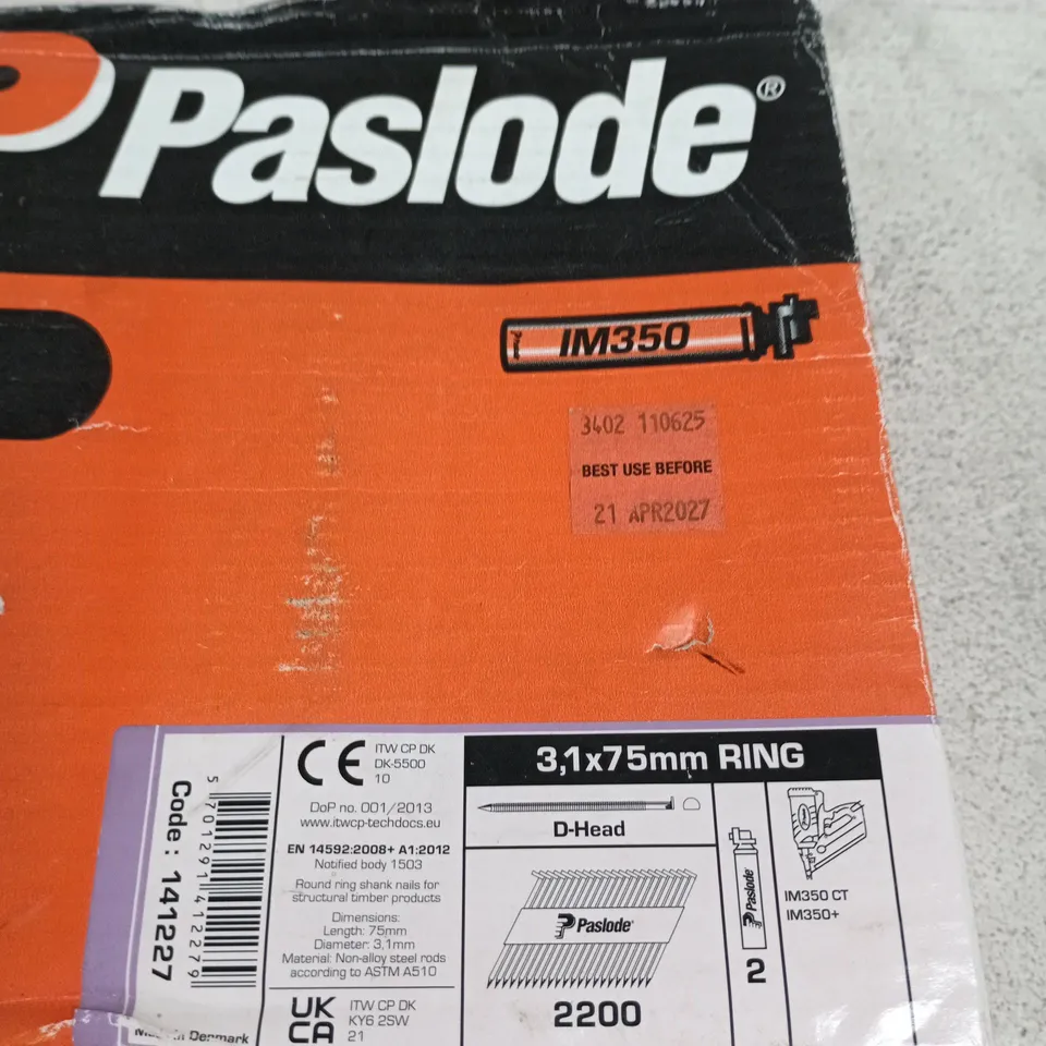 PASLODE IM350 NAILS – 3.1X75MM RING SHANK, D-HEAD, BOXED