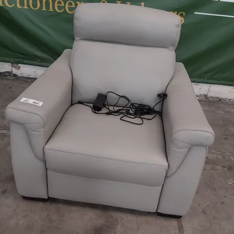 QUALITY ITALIAN DESIGNER ADRIANO POWER RECLINING EASY CHAIR LIGHT GREY LEATHER