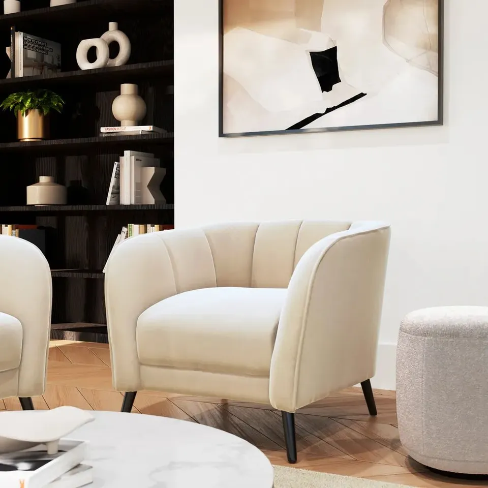 BOXED LOREN ARMCHAIR, IVORY CLASSIC PLUSH FABRIC (1 BOX)