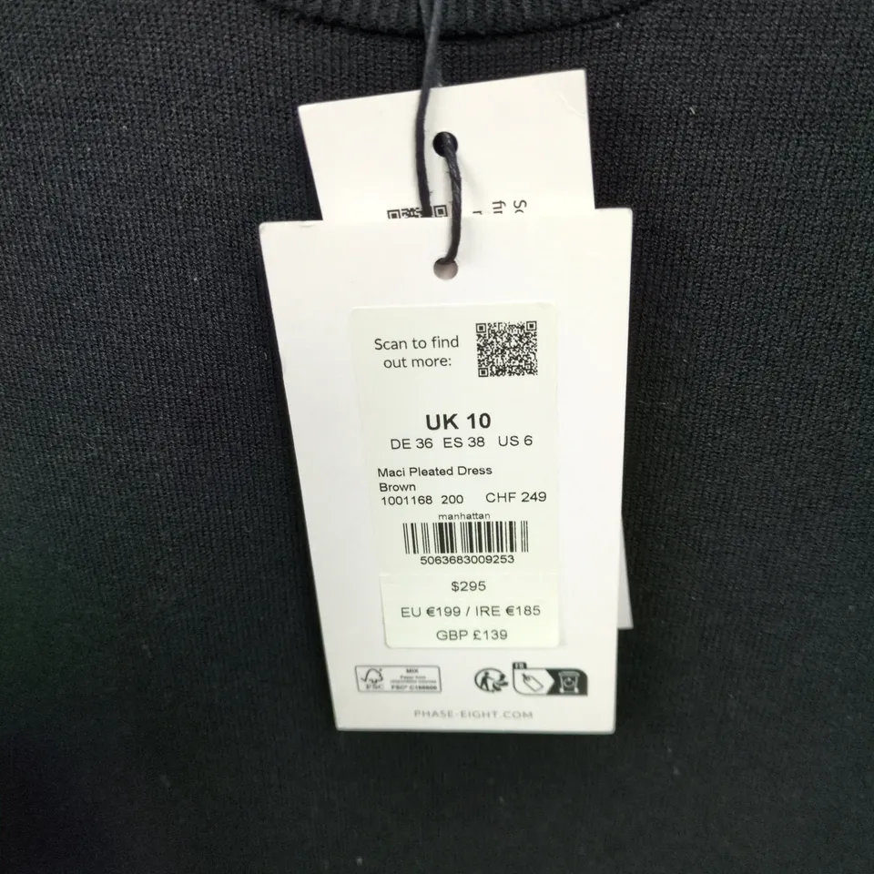 PHASE EIGHT MACI PLEATED DRESS BROWN UK 10 WITH TAGS