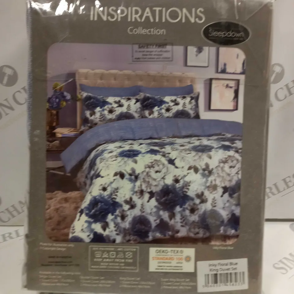 SLEEPDOWN INSPIRATIONS INKY FLORAL BLUE KING DUVET SET