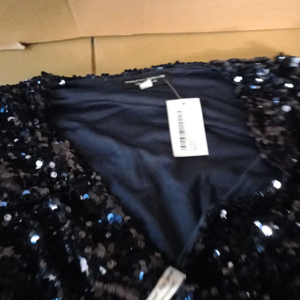 DOROTHY PERKINS NAVY SEQUIN WRAP MINI DRESS - 12