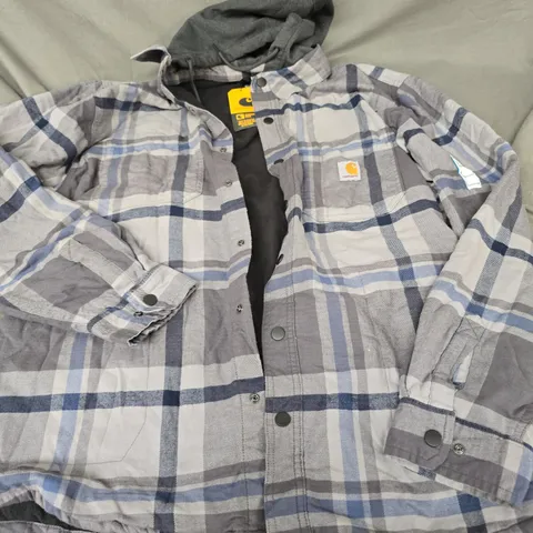 CARHARTT RUGGED FLEX FLANEL FLEECE LARGE RELAXED HOODED SHIRT JACKET 