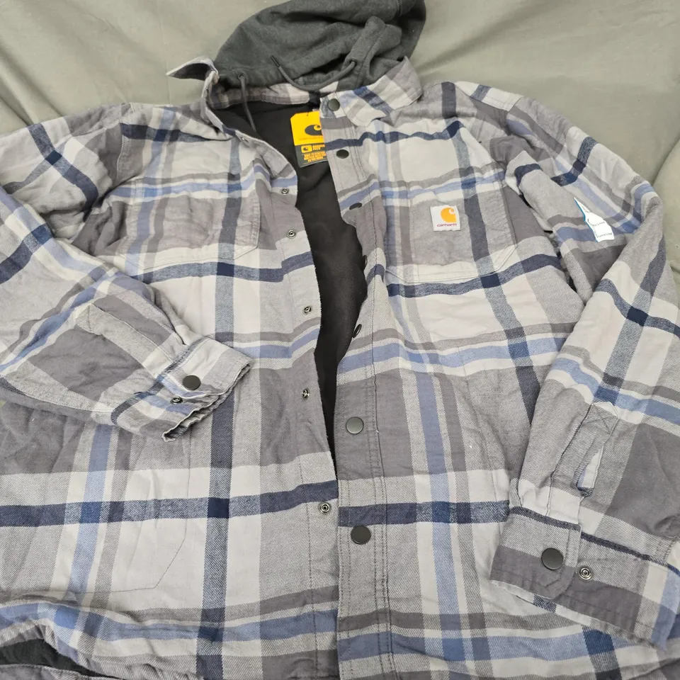 CARHARTT RUGGED FLEX FLANEL FLEECE LARGE RELAXED HOODED SHIRT JACKET 