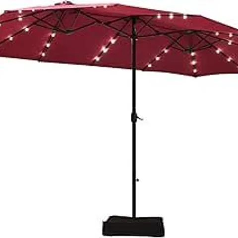 BOXED COSTWAY 10-FT STEEL ROUND GARDEN PATIO UMBRELLA WITH LIGHTS AND BASE - WINE