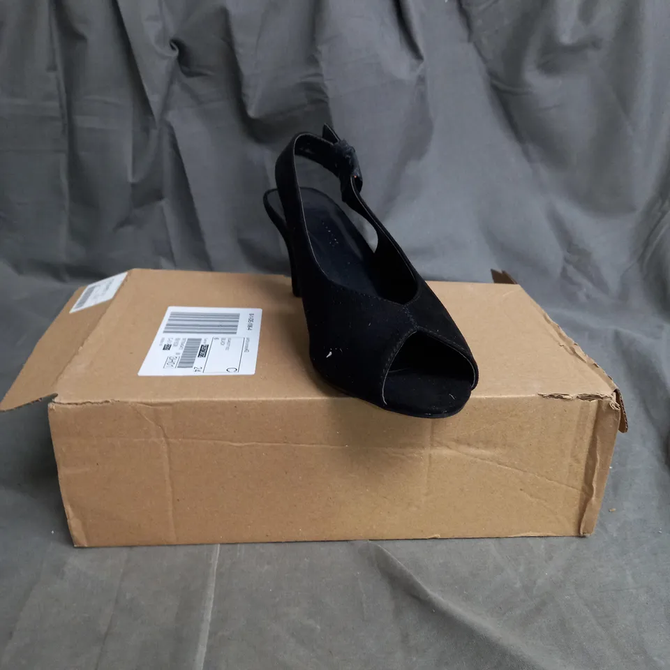 BOXED JD WILIAMS SUEDE BLACK HIGH HEEL SHOES SIZE 6