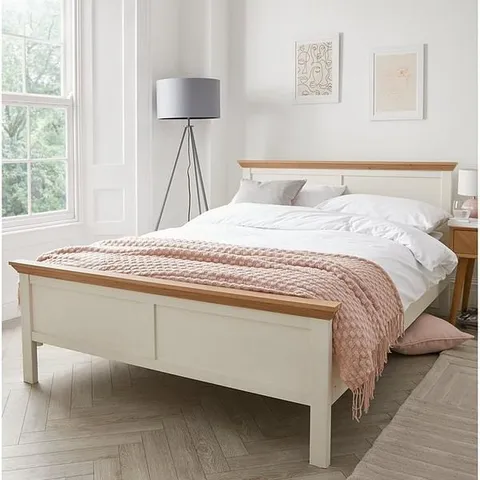 BOXED HANNA DOUBLE BED FRAME - CREAM/OAK (2 BOXES)