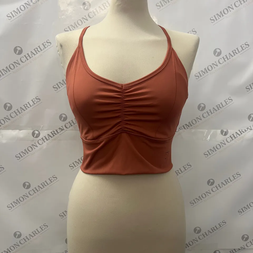 GYMSHARK ELEVATE LONGLINE SPORTS BRA IN ROSE BROWN SIZE M