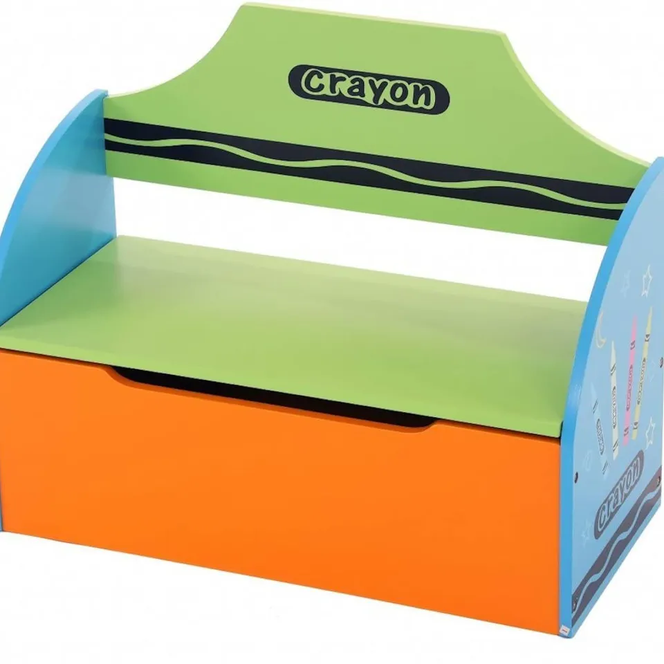 BOXED CHILDRENS WOODEN CRAYON TOY STORAGE UNIT BOX BENCH