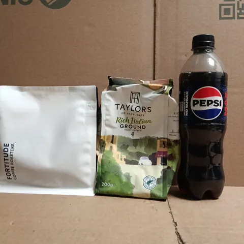 APPROXIMATELY 8 ASSORTED FOOD AND DRINK ITEMS TO INCLUDE PEPSI MAX, TAYLORS, ETC