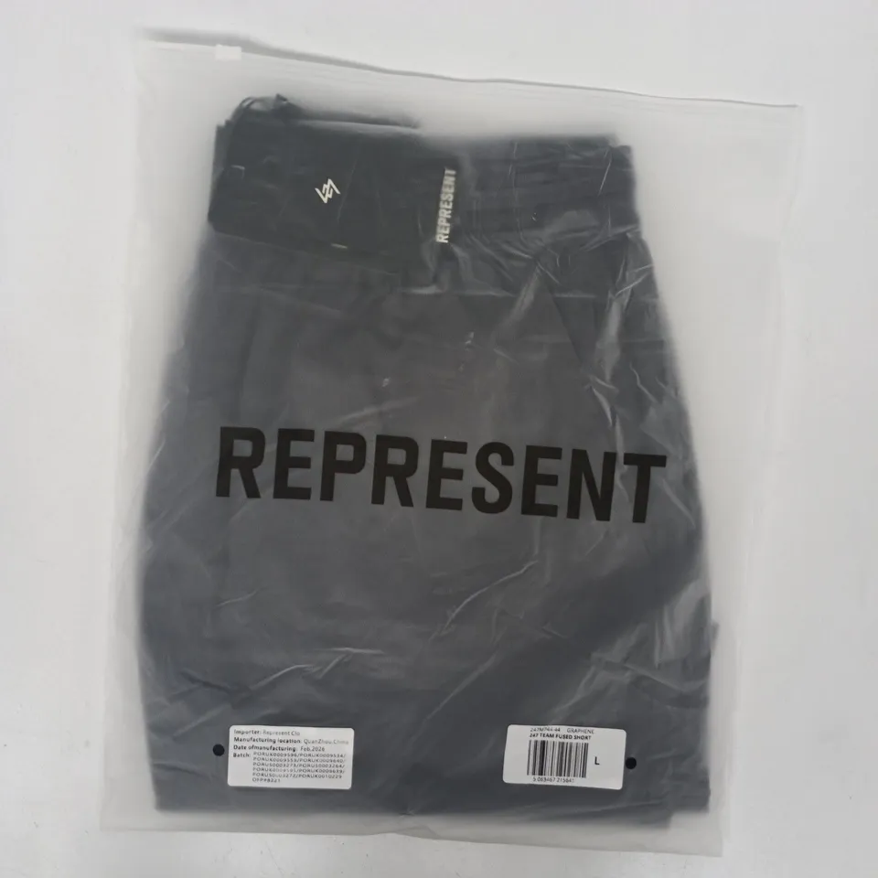 BAGGED REPRESENT 247 TEAM FUSED SHORTS IN GRAPHENE SIZE LARGE