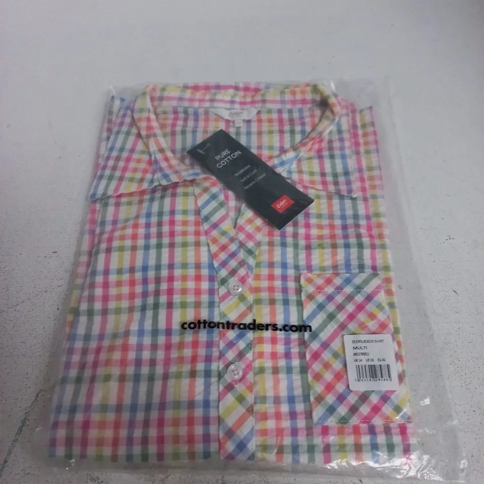 SEERSUCKER SHIRT – MULTICOLOUR CHECK, UK 14