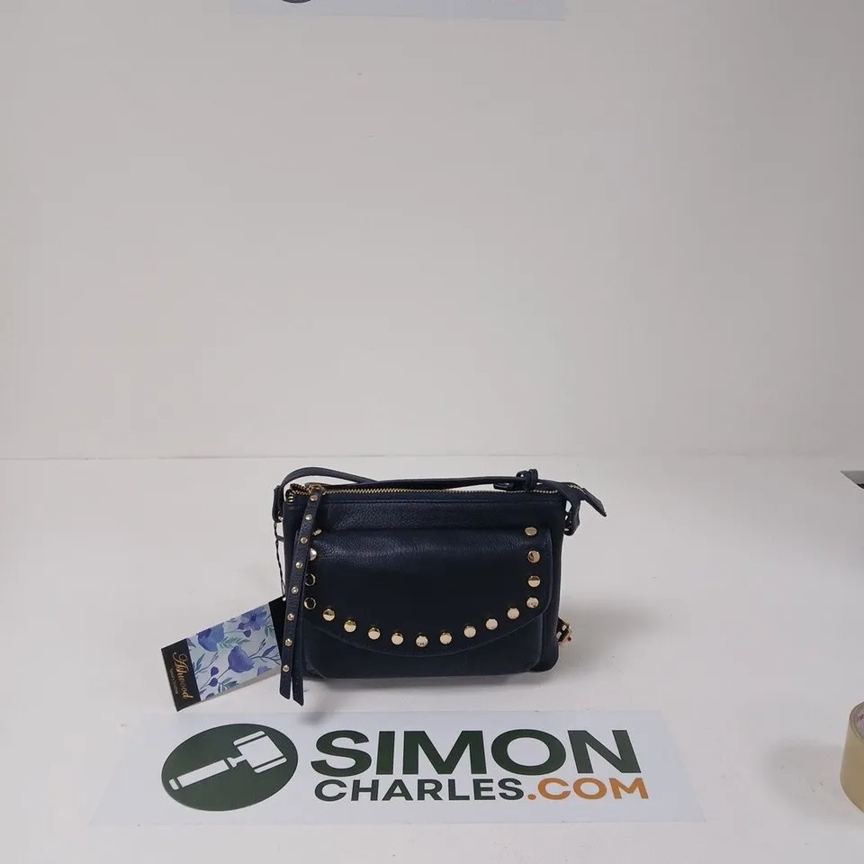 ASHWOOD LEATHER CROSSBODY BAG WITH STUD DETAIL - NAVY