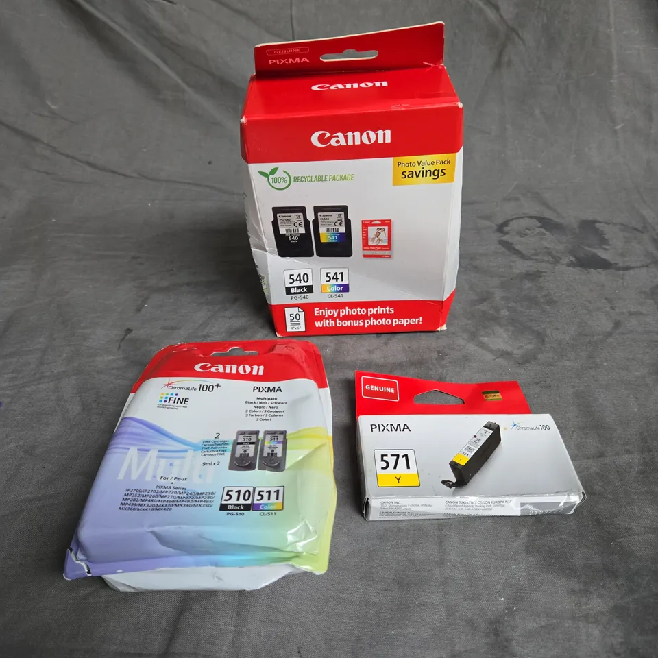 APPROXIMATELY X3 ASSORTED CANON PIXMA PRINTER INK CARTRIDGES