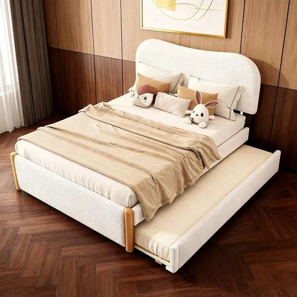 BOXED UPHOLSTERED BED WITH PULL-OUT TRUNDLE 140 X 200cm (1 BOX)