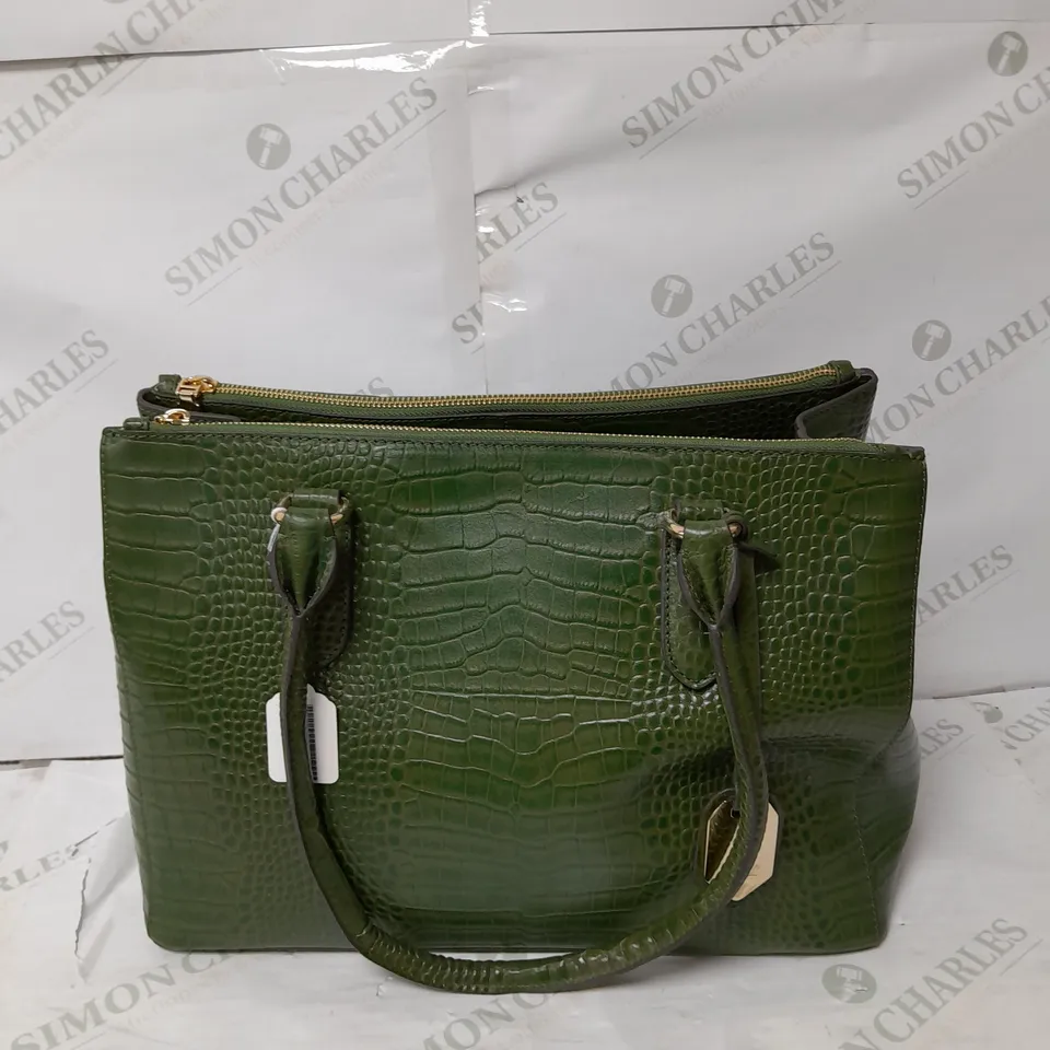RUTH LANGSFORD FAUX LEATHER HANDBAG IN GREEN WITH GOLD DETAILS