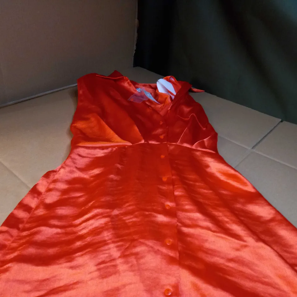 RIVER ISLAND VIBRANT ORANGE SATIN SHIRT DRESS - SIZE 14