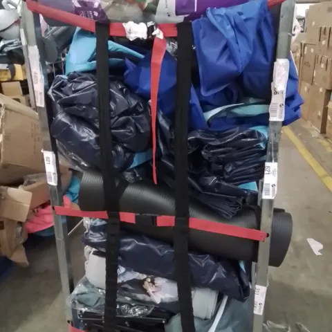CAGE OF ASSORTED HOUSEHOLD GOODS AND PRODUCTS TO INCLUDE;YOGA MAT,GYM MATS,POPUP TENT