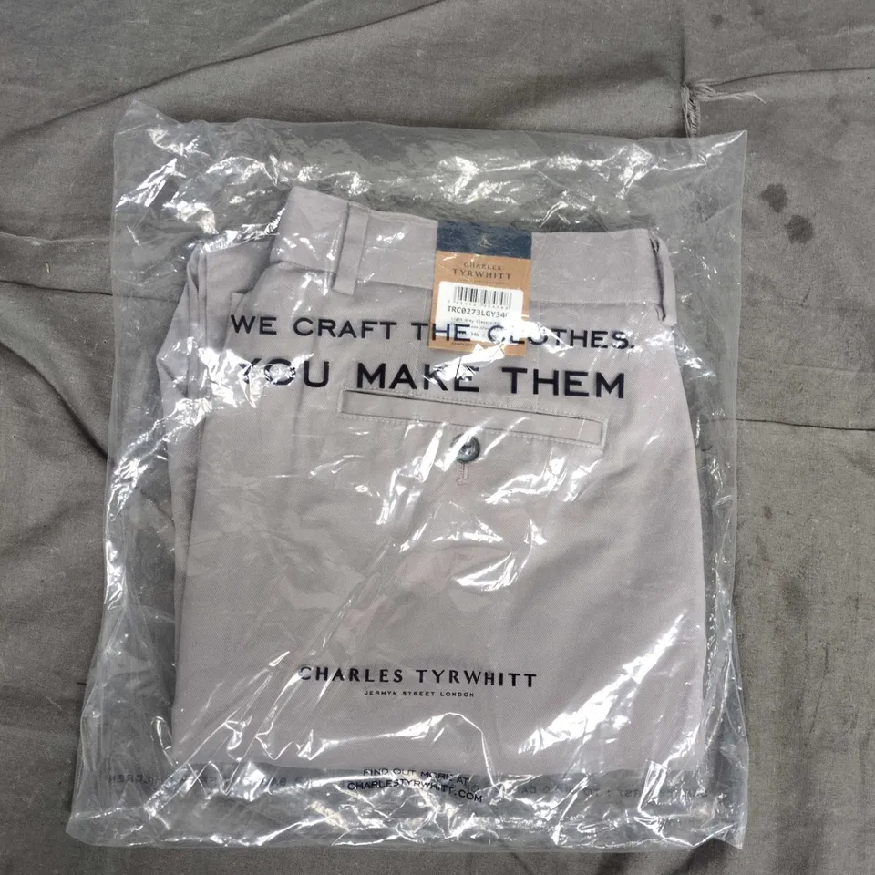 BAGGED CHARLES TYRWHITT LIGHT GREY CLASSIC FIT NON-IRON CHINOS – 34W/30L