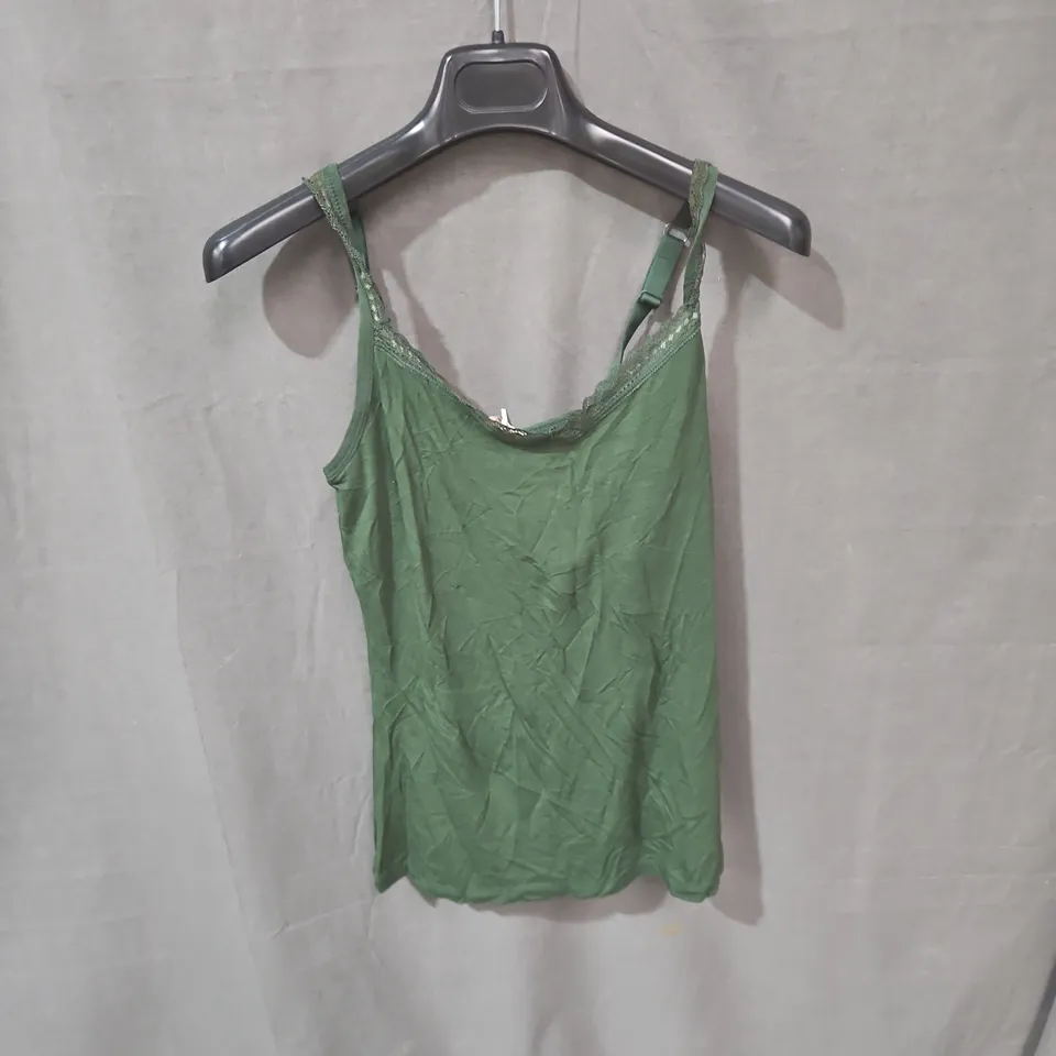 CYBERJAMMIES OLIVE GREEN JERSEY STRAPPY HIDDEN SUPPORT VEST – UK 10