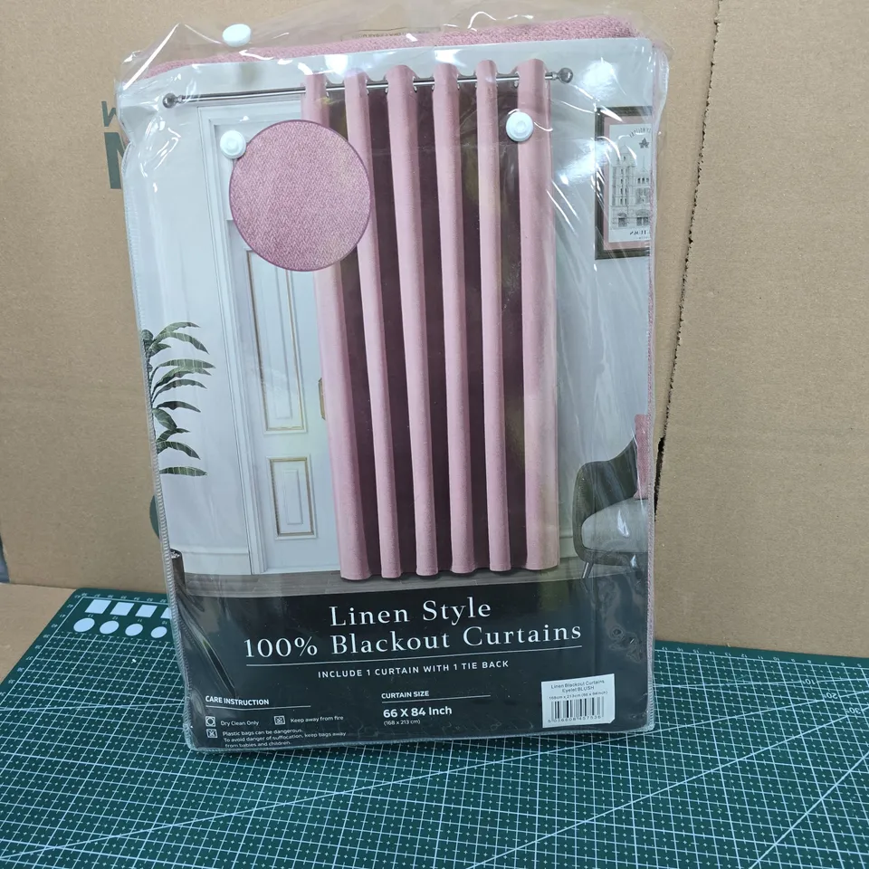 LINEN STYLE 100% BLACKOUT CURTAINS – PINK, 66 X 84 INCH (168 X 213 CM)