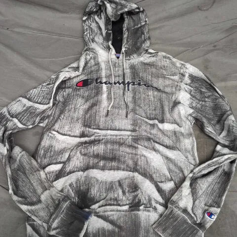 CHAMPION AUTHENTIC ATHLETICWEAR HOODIE – GREY MARBLE PRINT, SIZE S (US)