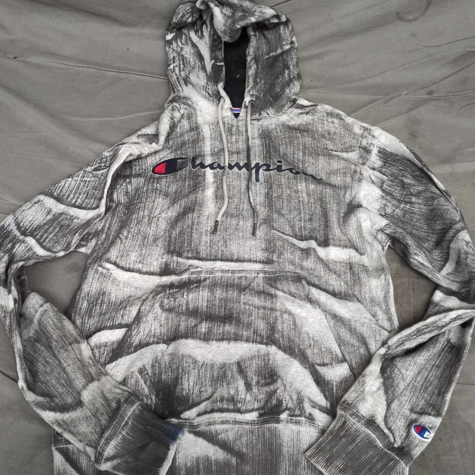 CHAMPION AUTHENTIC ATHLETICWEAR HOODIE – GREY MARBLE PRINT, SIZE S (US)