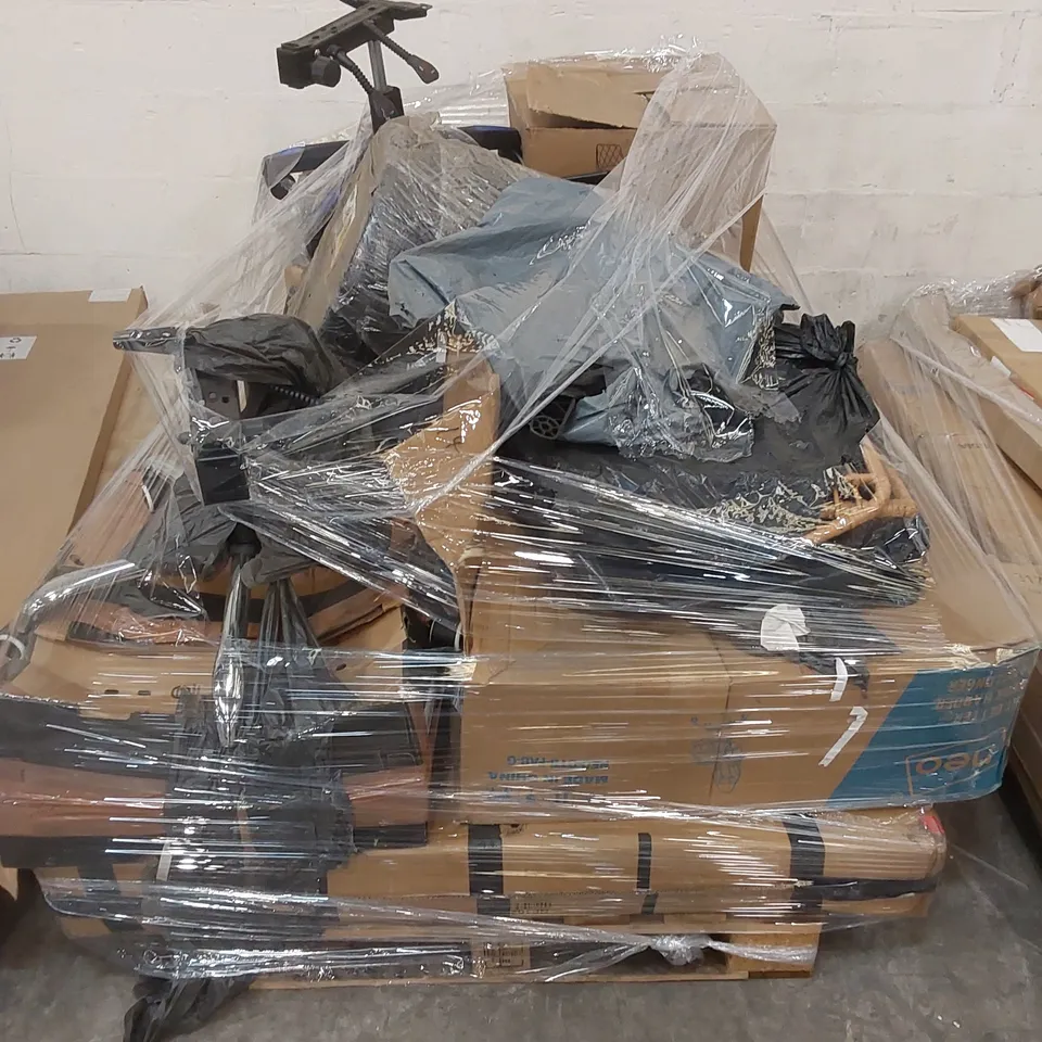 PALLET OF ASSORTED HOUSEHOLD PRODUCTS AND INCOMPLETE BOXED FURNITURE 