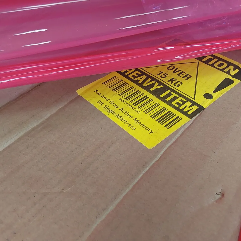 PALLET OF ASSORTED ITEMS INCLUDING: FOX AND GREY ACTIVE MEMORY 3FT MATTRESS, EXERCISE BIKE, PINE WHITE SINGLE BED