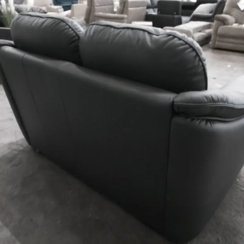 DESIGNER G PLAN MADE JACKSON CAMRIDGE PETROL BLUE LEATHER TWO SEATER SOFA