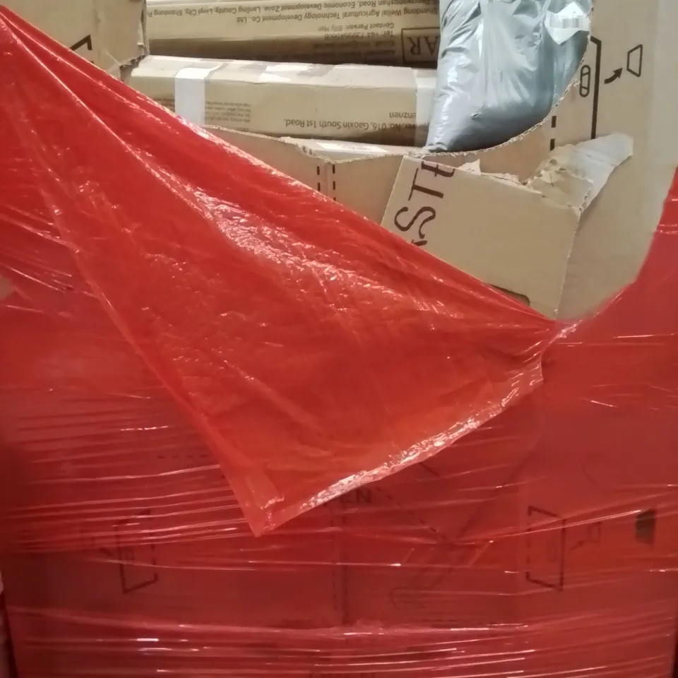 PALLET OF ASSORTED HOUSEHOLD GOODS AND PRODUCTS TO INCLUDE;CUSHION,FIRE TONGUES,PLAYPEN 