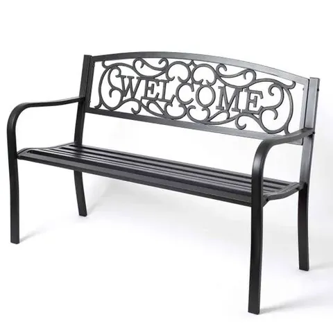BOXED SUNTIME CAST IRON WELCOME 2 SEATER BENCH