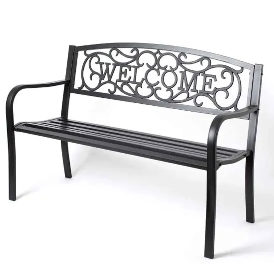 BOXED SUNTIME CAST IRON WELCOME 2 SEATER BENCH