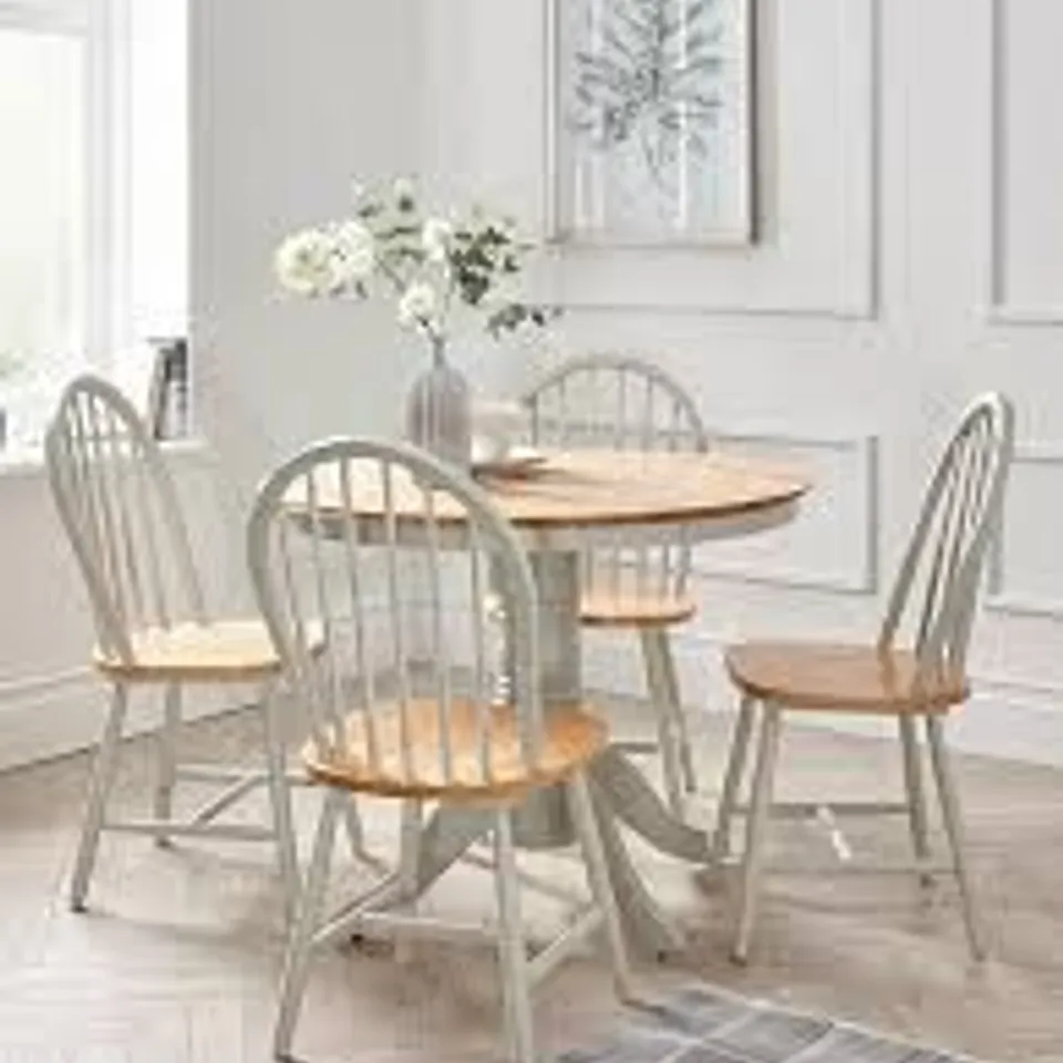 BOXED RUBBERWOOD FIXED TOP 100 CM KENTUCKY DINING TABLE + 4 CHAIRS - GREY (3 BOXES)
