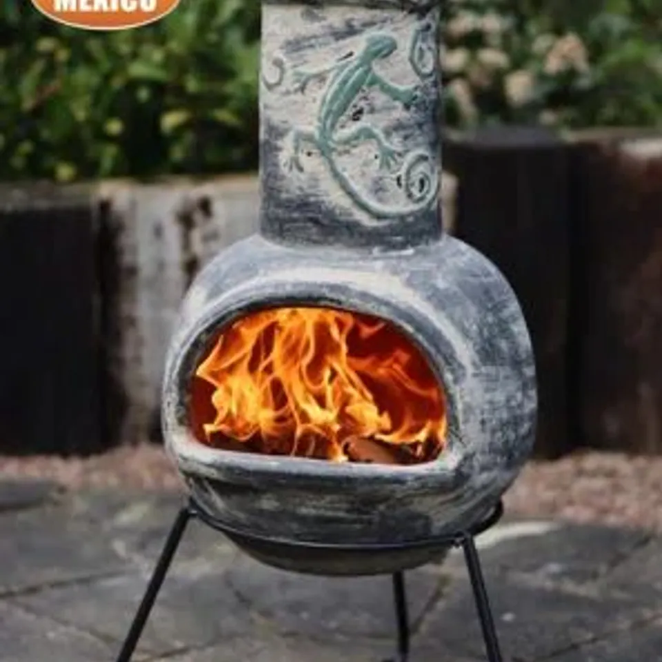 BOXED LINEA EXTRA LARGE MEXICAN CLAY CHIMINEA IN CHARCOAL GREY (1 BOX)