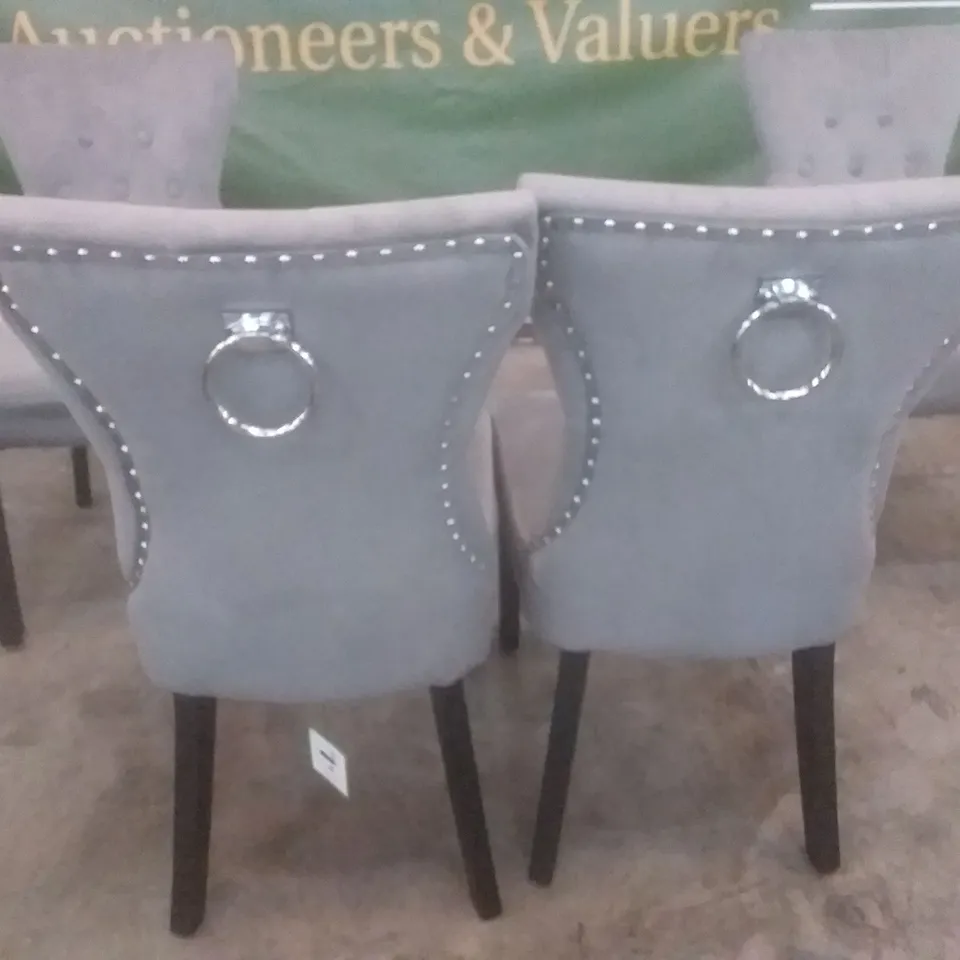 SET OF 4 KENSINGTON GREY VELVET BUTTON BACK DINING CHAIR (BLACK LEG)