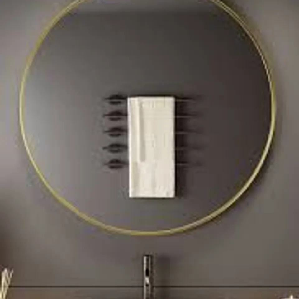 BOXED NEO GOLD NORDIC ROUND METAL FRAME WALL MIRROR 80cm