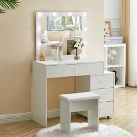 BOXED LEMROE DRESSING TABLE WITH LED LIGHTS MIRROR, MODERN VANITY MAKEUP WITH 2 DRAWERS - WHITE