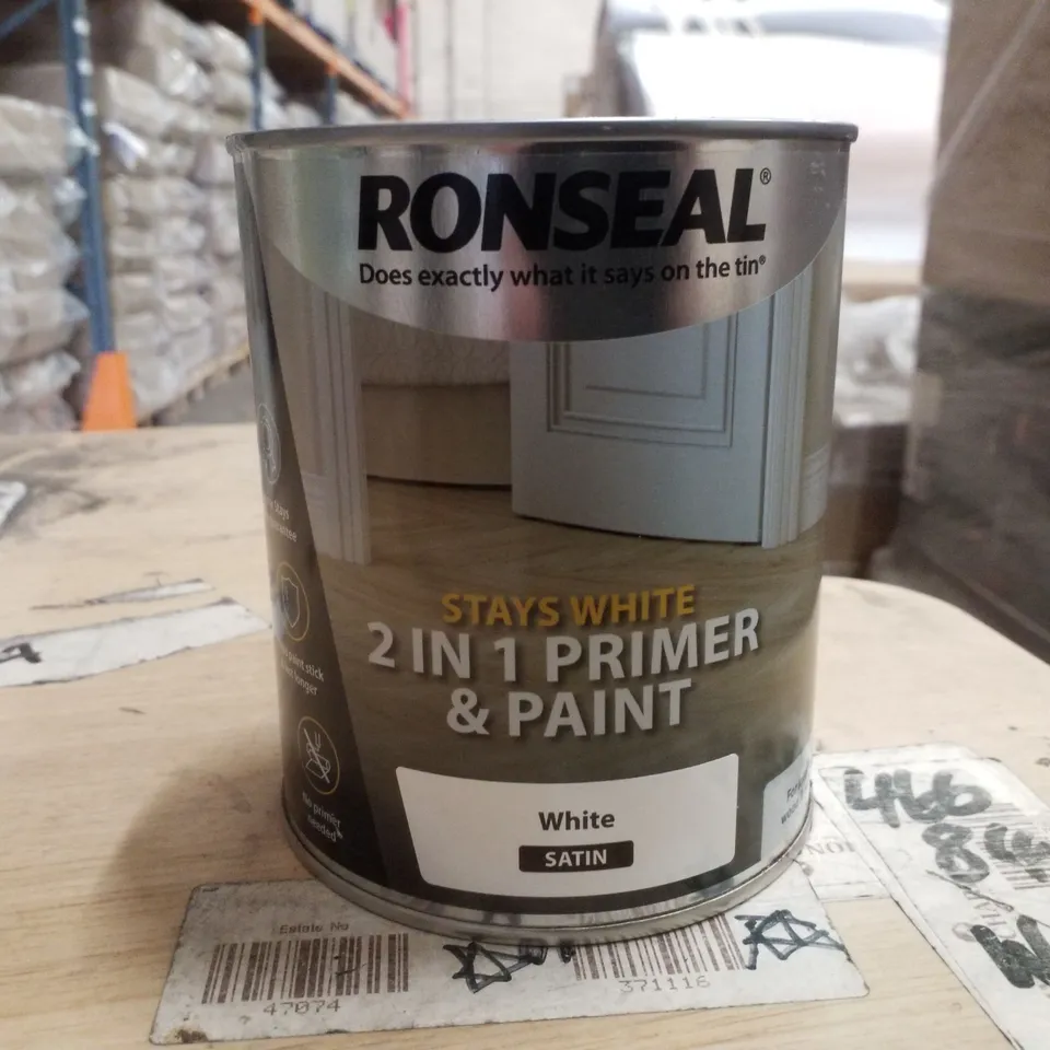 PALLET CONTAINING LARGE QUANTITY OF RONSEAL PRODUCTS INCLUDING ONE COAT FENCE LIFE IN CHARCOAL GREY & 2 IN 1 PRIMER AND PAINT POTS