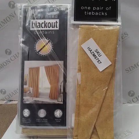 BRAND NEW FUSION FULLY LINED BLACKOUT CURTAINS WITH ONE PAIR OF TIE BACKS 168 X 228CM -YELLOW -