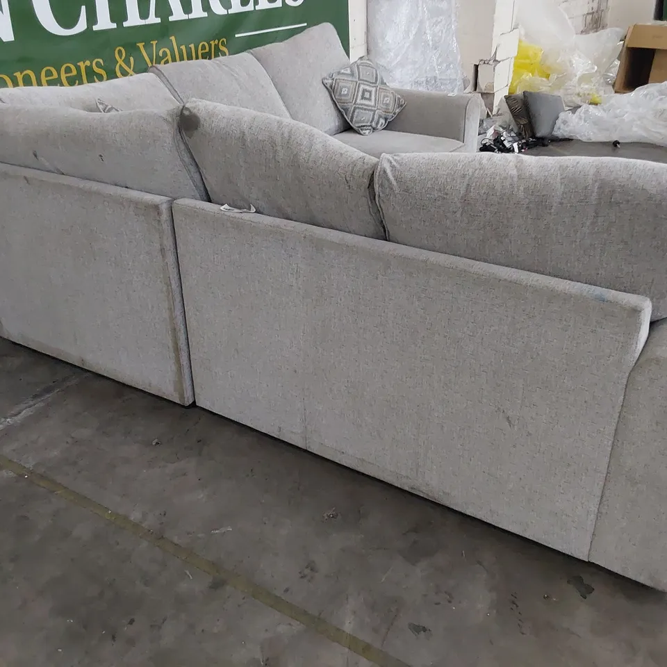 DESIGNER CORNER GROUP LIGHT GREY FABRIC WITH SCATTER CUSHIONS 