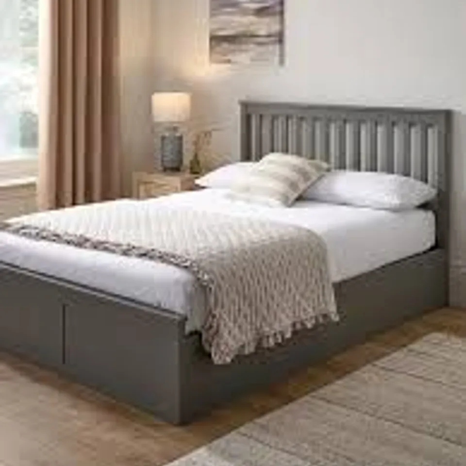 BOXED DAWSON LIFT UP OTTOMAN STORAGE WOODEN DOUBLE BED FRAME (2 BOXES)