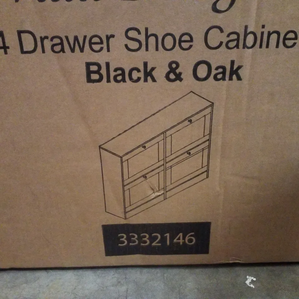 BOXED VIDA DESIGN 4 DRAWER SHOE CABINET - BLACK & OAK