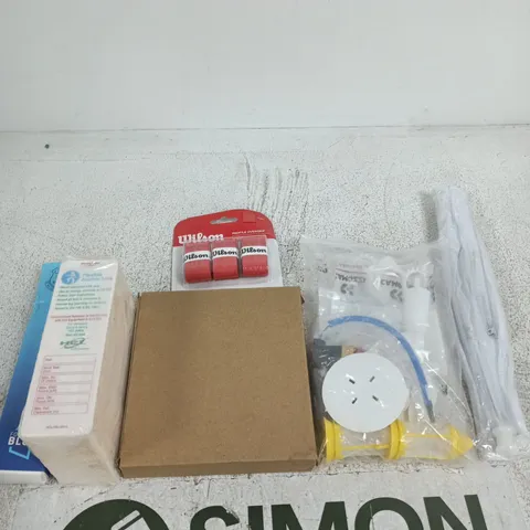 APPROXIMATELY 25 ASSORTED ITEMS INCLUDING A FOOD COVER, METAL BUTTERFLIES AND WILSON PROFILE OVERGRIP
