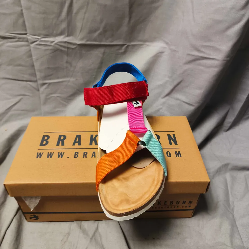 BOXED PAIR OF BRAKEBURN COLOURFUL STRAPPY SANDALS – WOMEN'S SANDALS - SIZE 6 UK