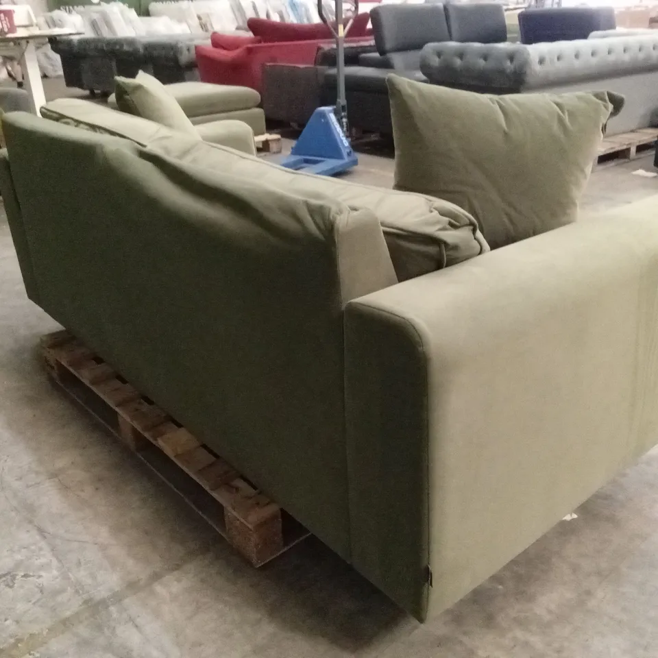 QUALITY DESIGNER SOLACE+CO AINSLEY 3 SEATER KHAKI GREEN VELVET SOFA