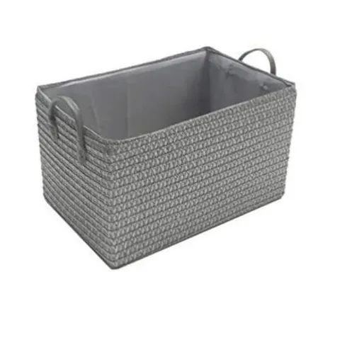 BOXED TOPFURNISHING SET OF 2 FABRIC CUPBOARD STORAGE BASKET WITH HANDLE, DARK GREY 30 X 17 X 19CM