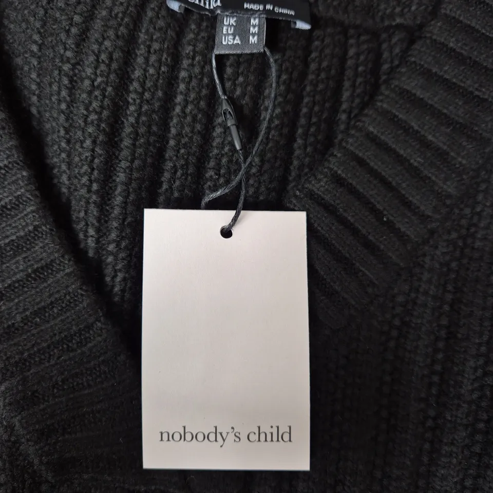 NOBODYS CHILD V-NECK STITCH INTEREST VEST IN BLACK - UK MEDIUM