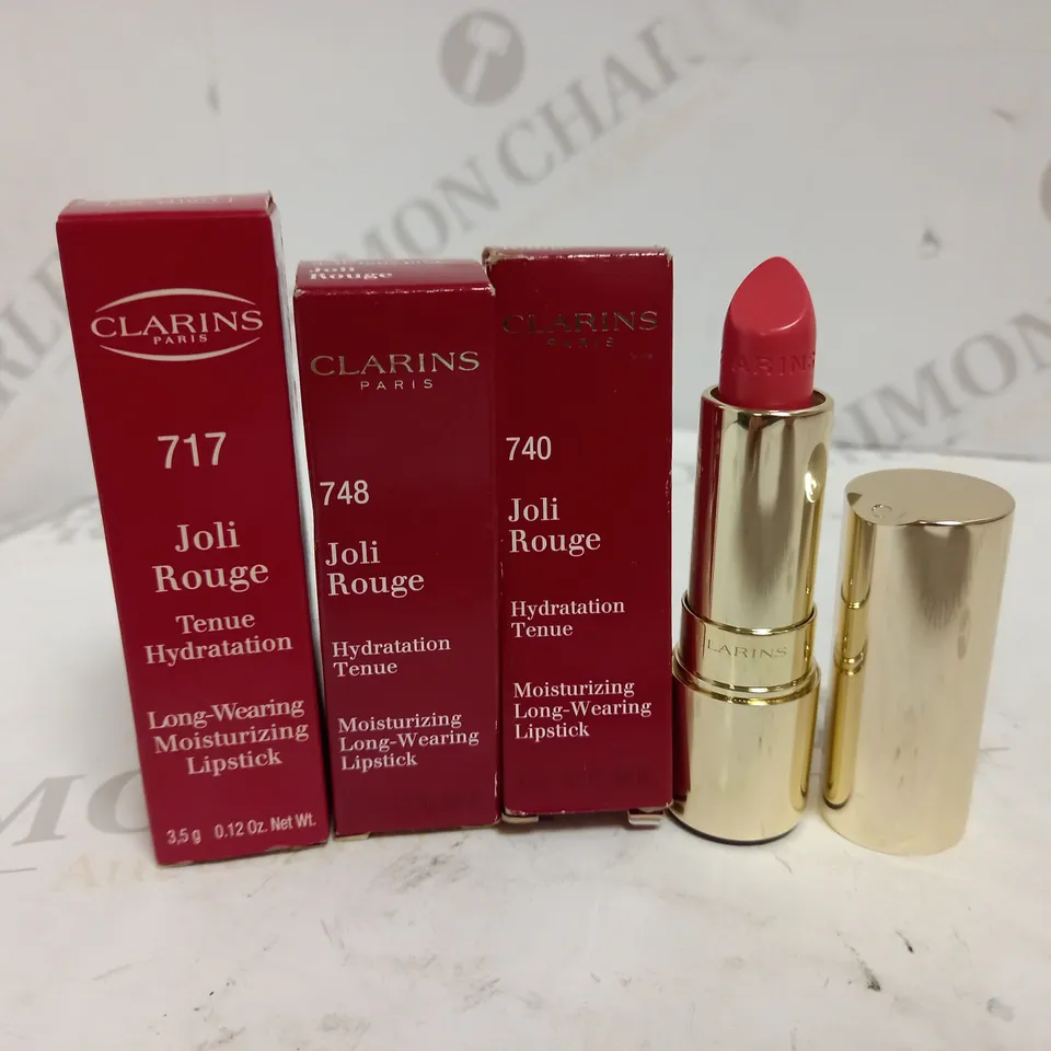 LOT OF 3 CLARINS JOLI ROUGE LIPSTICKS IN ASSORTED COLOURS