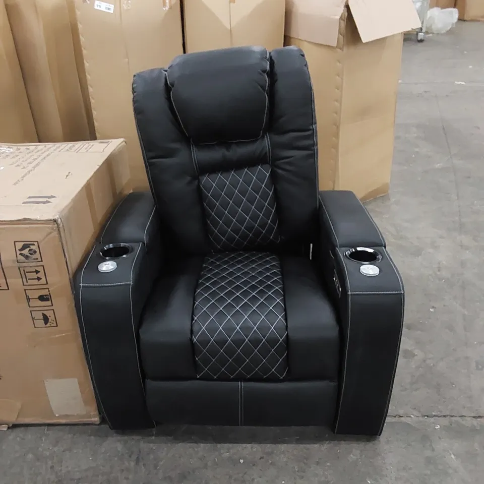 DESIGNER RECLINER FAUX LEATHER EASY CHAIR - BLACK